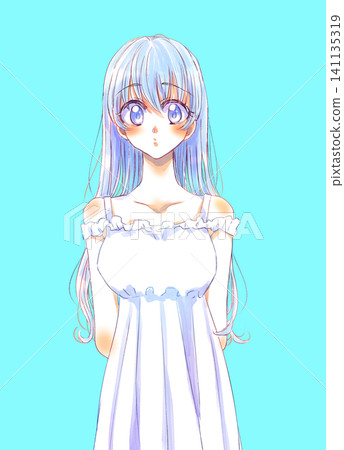 Girl with long, light blue hair Girl with long, light blue hair 141135319