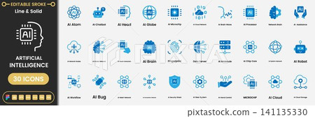 AI Icon Set Artificial Intelligence Machine Learning and Technology Line Icons AI Icon Set Artificial Intelligence Machine Learning and Technology Line Icons 141135330