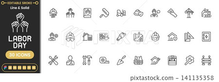 Labor Day Icon Set Worker Tools Construction and Industry Celebration Symbols 141135358