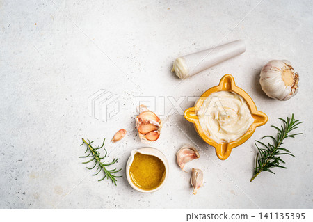 Homemade aioli or allioli garlic sauce 141135395