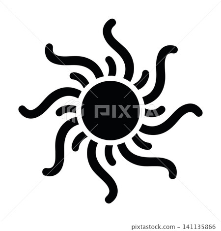 Stylized sun icon with wavy rays isolated on white background. Stylized sun icon with wavy rays isolated on white background. 141135866