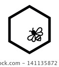 Bee icon inside honeycomb hexagon cell illustration isolated on white background.  141135872