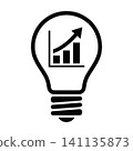 Creative business idea icon with up arrow bar chart inside light bulb.  141135873
