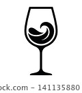 Minimalist wine glass with wine swirl icon isolated on white background.  141135880