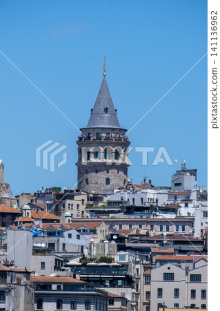 Galata Tower Rising Between Historic Buildings in Istanbul. Galata Tower Rising Between Historic Buildings in Istanbul. 141136962