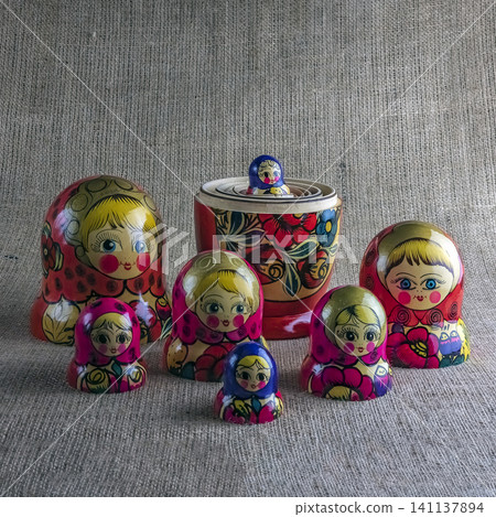 Traditional Wooden Matryoshka with Five Nested Dolls Revealed 141137894