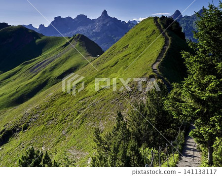 Stunning Alpine Panorama With Hiking Trail in Stoos, Switzerland Stunning Alpine Panorama With Hiking Trail in Stoos, Switzerland 141138117