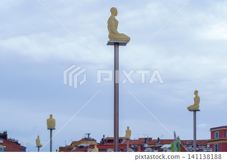 Nice, France - November 2, 2018 - Glowing statue on the Place Massena 141138188