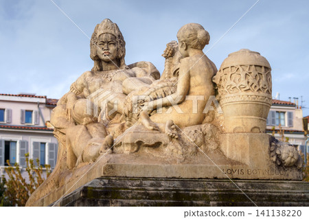 MARSEILLE, FRANCE - 10 Nov 2018 - Stairs decoration near the Saint Charles train station in Marseille MARSEILLE, FRANCE - 10 Nov 2018 - Stairs decoration near the Saint Charles train station in Marseille 141138220