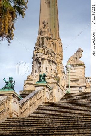 MARSEILLE, FRANCE - 10 Nov 2018 - Stairs decoration near the Saint Charles train station in Marseille MARSEILLE, FRANCE - 10 Nov 2018 - Stairs decoration near the Saint Charles train station in Marseille 141138221