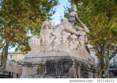 MARSEILLE, FRANCE - 10 Nov 2018 - Stairs decoration near the Saint Charles train station in Marseille MARSEILLE, FRANCE - 10 Nov 2018 - Stairs decoration near the Saint Charles train station in Marseille 141138223