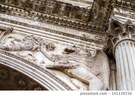 NAPLES, ITALY - NOVEMBER 05, 2018 - The medieval castle of Maschio Angioino or Castel Nuovo or New Castle and its elements of decoration, Napoli NAPLES, ITALY - NOVEMBER 05, 2018 - The medieval castle of Maschio Angioino or Castel Nuovo or New Castle and its elements of decoration, Napoli 141138550