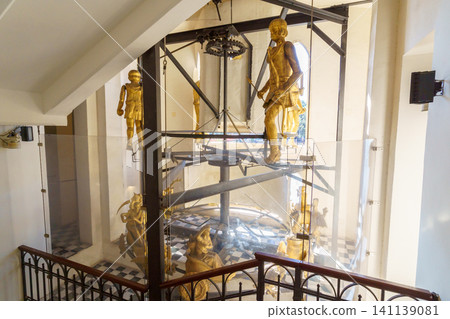 MESSINA, ITALY - NOVEMBER 06, 2018 - Decorations and interior golden elements of the Bell Tower of the Cathedral of Messina, Sicily 141139081
