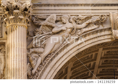 MARSEILLE, FRANCE - 10 Nov 2018 - Porte d'Aix triumphal arch and mostly its decoration elements MARSEILLE, FRANCE - 10 Nov 2018 - Porte d'Aix triumphal arch and mostly its decoration elements 141139259