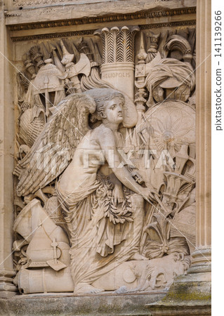 MARSEILLE, FRANCE - 10 Nov 2018 - Porte d'Aix triumphal arch and mostly its decoration elements MARSEILLE, FRANCE - 10 Nov 2018 - Porte d'Aix triumphal arch and mostly its decoration elements 141139266