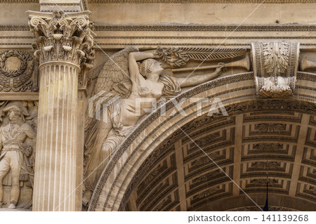 MARSEILLE, FRANCE - 10 Nov 2018 - Porte d'Aix triumphal arch and mostly its decoration elements MARSEILLE, FRANCE - 10 Nov 2018 - Porte d'Aix triumphal arch and mostly its decoration elements 141139268