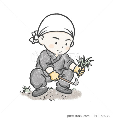 A Buddhist monk weeding the garden. A Buddhist monk weeding the garden. 141139279