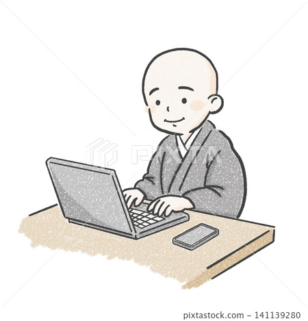A Buddhist monk doing administrative work A Buddhist monk doing administrative work 141139280