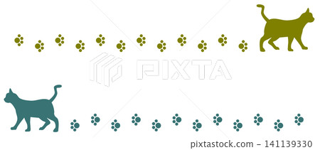 A cute illustration of a pet cat walking and leaving paw prints. A cute illustration of a pet cat walking and leaving paw prints. 141139330