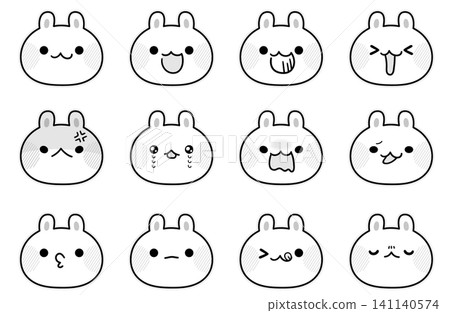 Monochrome rabbit facial expression set (illustration material) Monochrome rabbit facial expression set (illustration material) 141140574