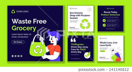 Zero Waste Grocery Store Social Media Post Flat Cartoon Background Illustration 141140812