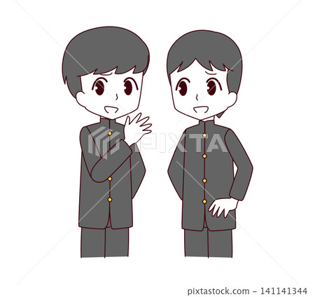 An illustration of two male students in school uniforms whispering to each other. An illustration of two male students in school uniforms whispering to each other. 141141344