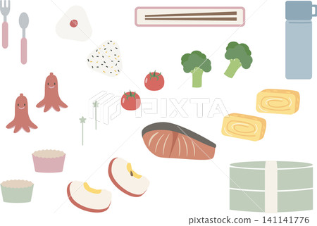 A set of illustration materials for bento box side dishes and lunch goods. A set of illustration materials for bento box side dishes and lunch goods. 141141776