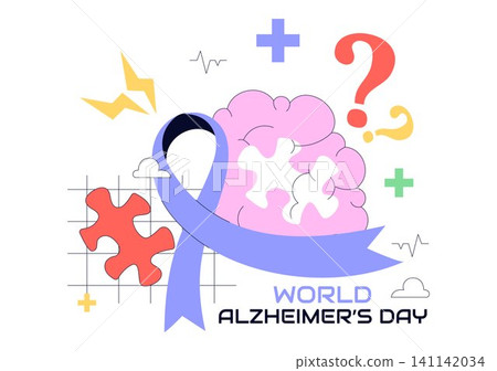 World Alzheimer's Day Illustration Featuring Brain Health Awareness, Purple Ribbon, Memory Loss, Dementia Prevention, and Neurological Care Support World Alzheimer's Day Illustration Featuring Brain Health Awareness, Purple Ribbon, Memory Loss, Dementia Prevention, and Neurological Care Support 141142034