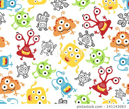 Seamless pattern vector with funny monster alien cartoon Seamless pattern vector with funny monster alien cartoon 141143063