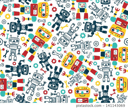 Seamless pattern vector of robots cartoon, robots element illustration Seamless pattern vector of robots cartoon, robots element illustration 141143069