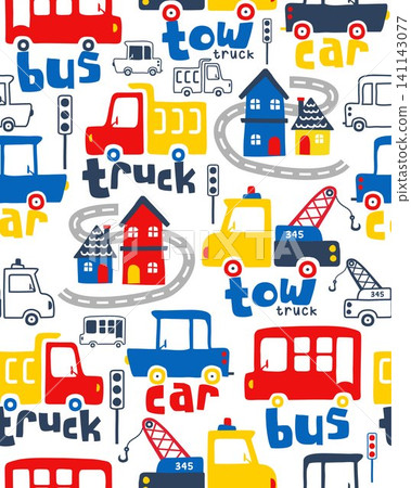 Seamless pattern vector with vehicles cartoon, traffic elements illustration Seamless pattern vector with vehicles cartoon, traffic elements illustration 141143077