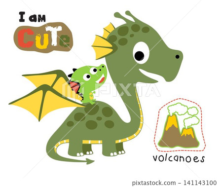 Vector illustration of funny dragons cartoon with volcanoes Vector illustration of funny dragons cartoon with volcanoes 141143100