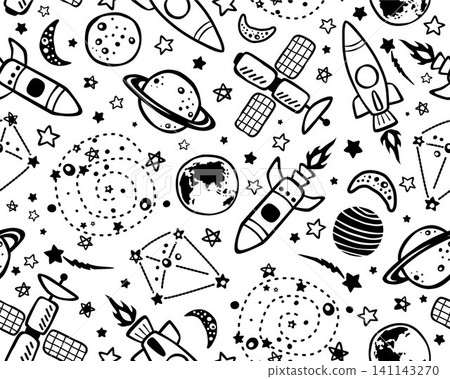 Seamless pattern vector of hand drawn outer space elements cartoon. Eps 10 141143270