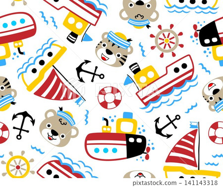 Seamless pattern vector of sailing elements cartoon with funny animals sailor Seamless pattern vector of sailing elements cartoon with funny animals sailor 141143318