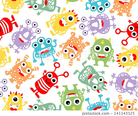 Seamless pattern vector of funny colorful monster cartoon Seamless pattern vector of funny colorful monster cartoon 141143325