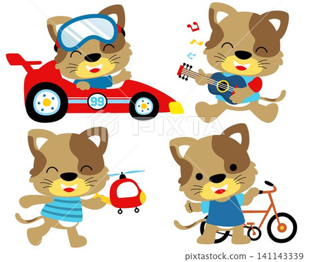 Vector illustration set of cartoon cat in different activity Vector illustration set of cartoon cat in different activity 141143339