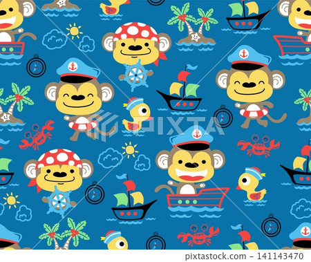 Vector of seamless pattern with monkeys cartoon on sailing theme set. Vector of seamless pattern with monkeys cartoon on sailing theme set. 141143470