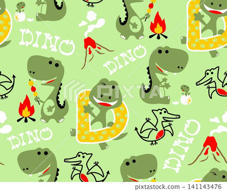 Vector of seamless pattern with dinosaurs cartoon 141143476