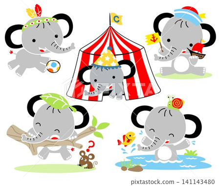 vector illustration set of little elephant cartoon in activities vector illustration set of little elephant cartoon in activities 141143480