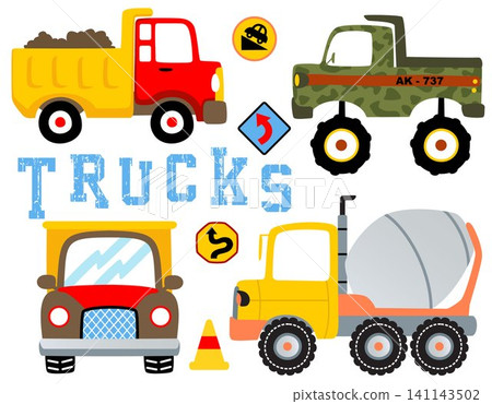 vector set of trucks cartoon 141143502
