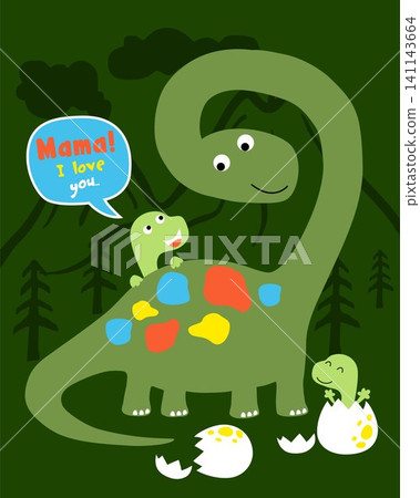 Animals cartoon vector of dinosaurs family on mountain and trees background Animals cartoon vector of dinosaurs family on mountain and trees background 141143664