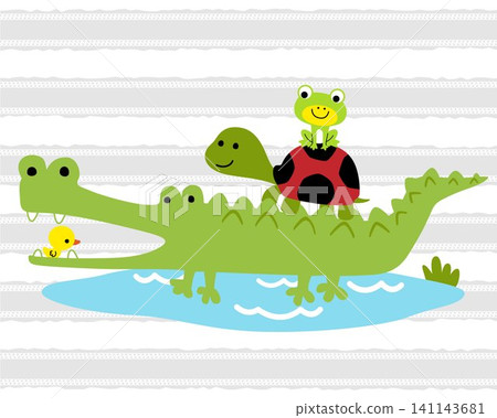 Funny crocodile cartoon with turtle, frog and little duck Funny crocodile cartoon with turtle, frog and little duck 141143681