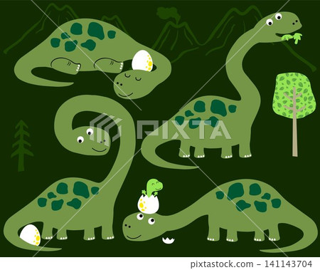 Vector set of dinosaurs cartoon in different action Vector set of dinosaurs cartoon in different action 141143704
