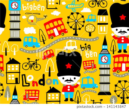 Seamless pattern vector of London city elements cartoon Seamless pattern vector of London city elements cartoon 141143847