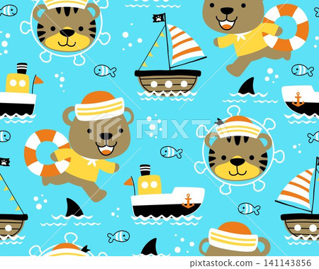 Seamless pattern vector of funny animals sailor cartoon. Sailing elements cartoon Seamless pattern vector of funny animals sailor cartoon. Sailing elements cartoon 141143856