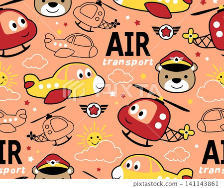 Seamless pattern vector of air transportation cartoon with funny pilot Seamless pattern vector of air transportation cartoon with funny pilot 141143861