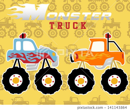 Monster truck cartoon on seamless pattern vector of monster trucks Monster truck cartoon on seamless pattern vector of monster trucks 141143864