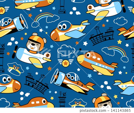 Seamless pattern vector of planes cartoon with funny pilot. Aviation elements cartoon Seamless pattern vector of planes cartoon with funny pilot. Aviation elements cartoon 141143865