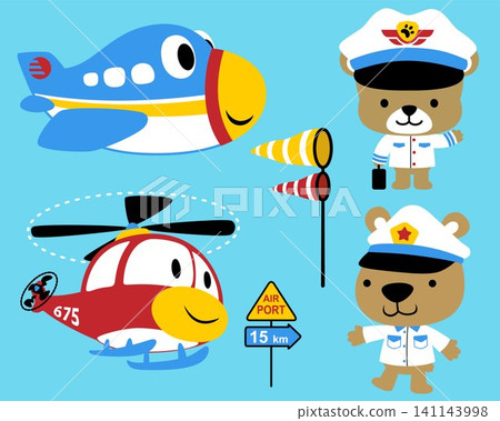 Vector set cartoon of air transportation with cute teddy bear pilot Vector set cartoon of air transportation with cute teddy bear pilot 141143998