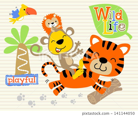 Group of cute animals playing, vector cartoon illustration Group of cute animals playing, vector cartoon illustration 141144050